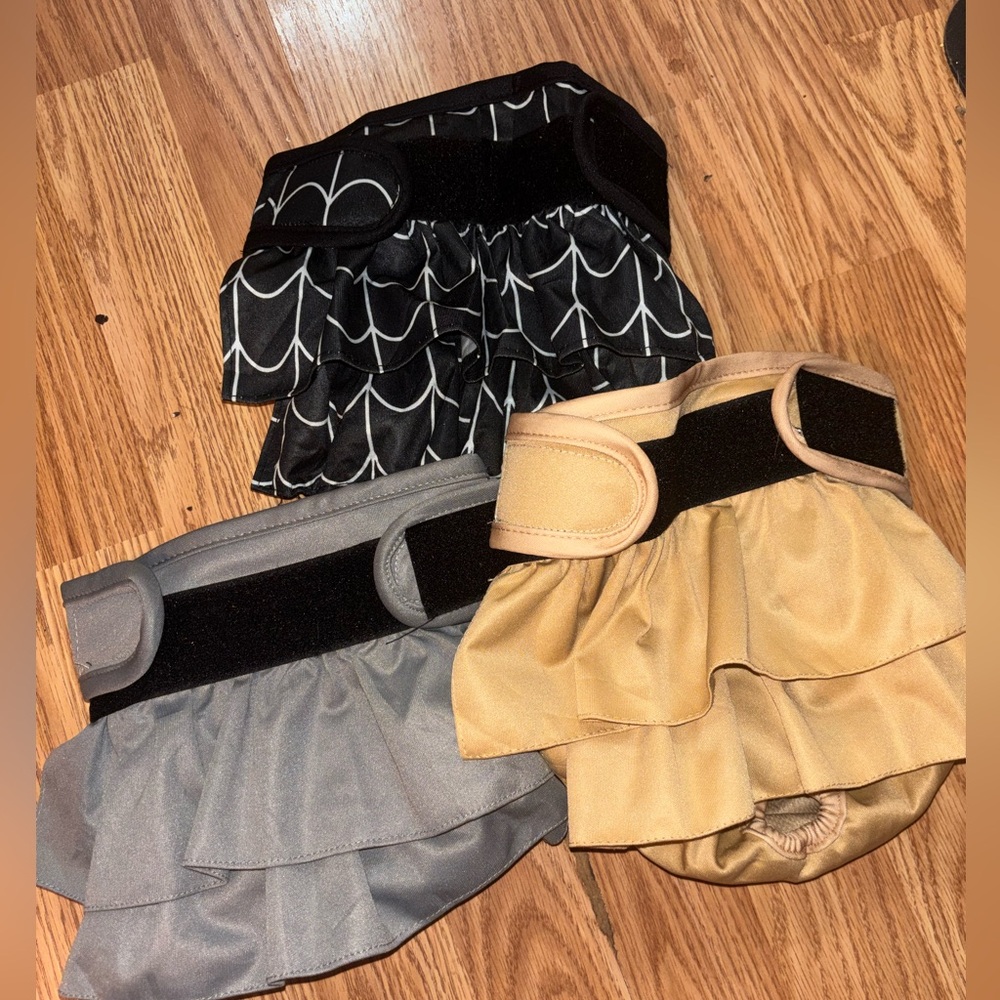 Set of Ruffle Dog Diapers - Black, Gray, Tan LG